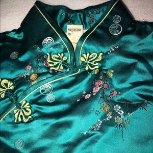 Jade satin mandarin collar top